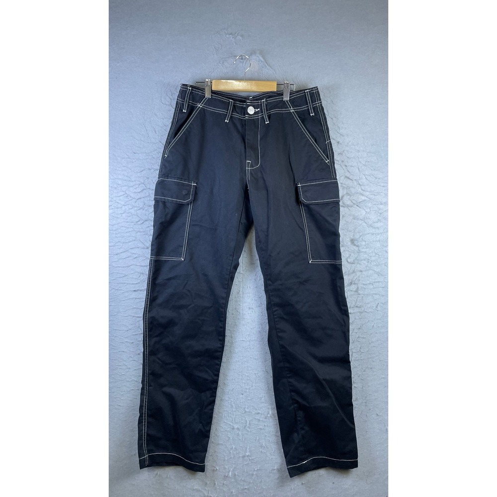 True Religion Cargo Pants Mens 30 Black Excellent Contrast Stitch Straight Leg